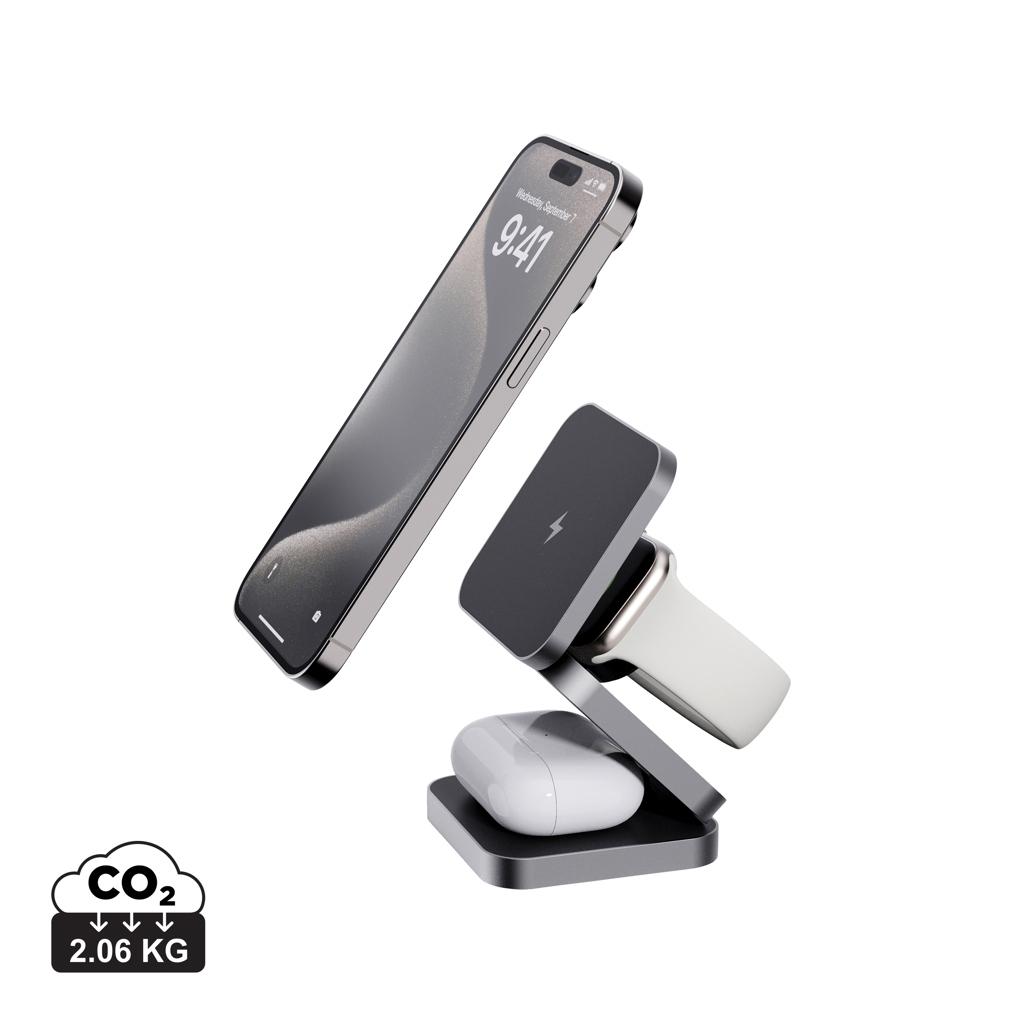 Terra RCS recycled aluminum foldable 3 in 1 15W charger grey