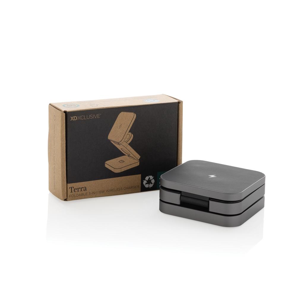 Terra RCS recycled aluminum foldable 3 in 1 15W charger grey