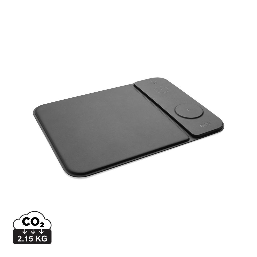 Swiss peak RCS recycled PU 15W 3 in 1 charging mousepad black