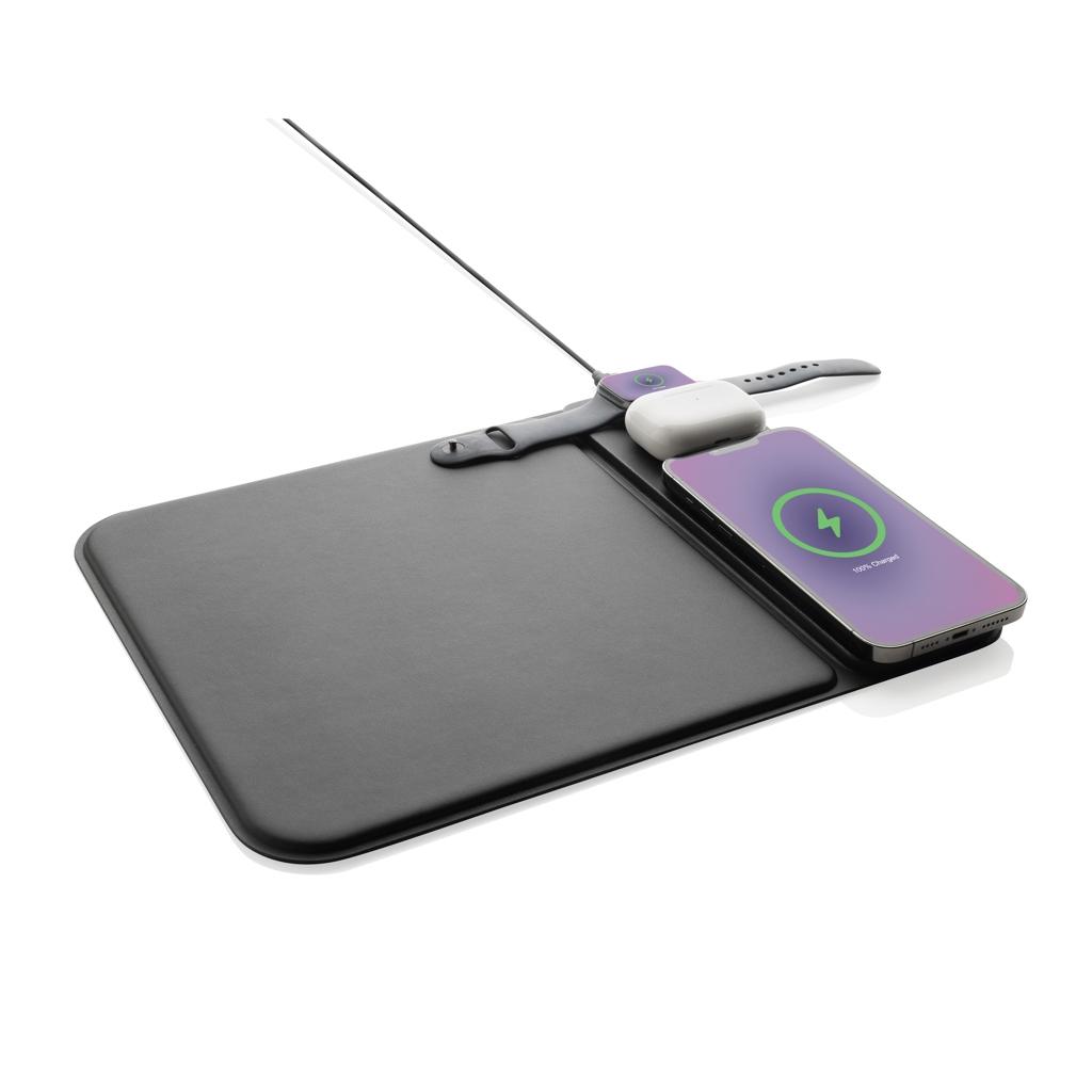 Swiss peak RCS recycled PU 15W 3 in 1 charging mousepad black