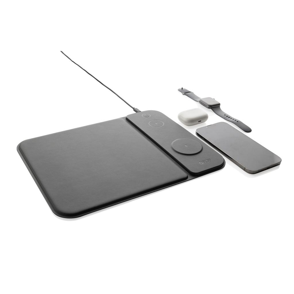 Swiss peak RCS recycled PU 15W 3 in 1 charging mousepad black