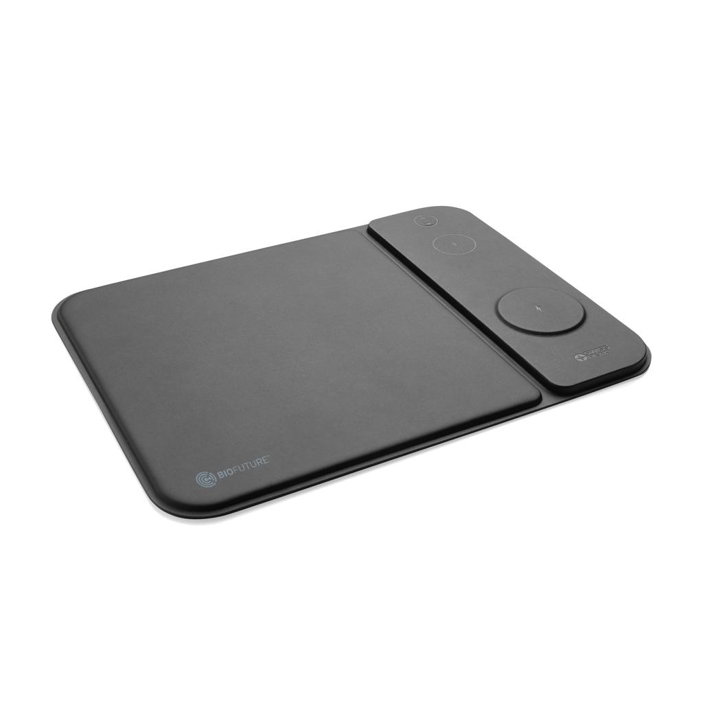 Swiss peak RCS recycled PU 15W 3 in 1 charging mousepad black