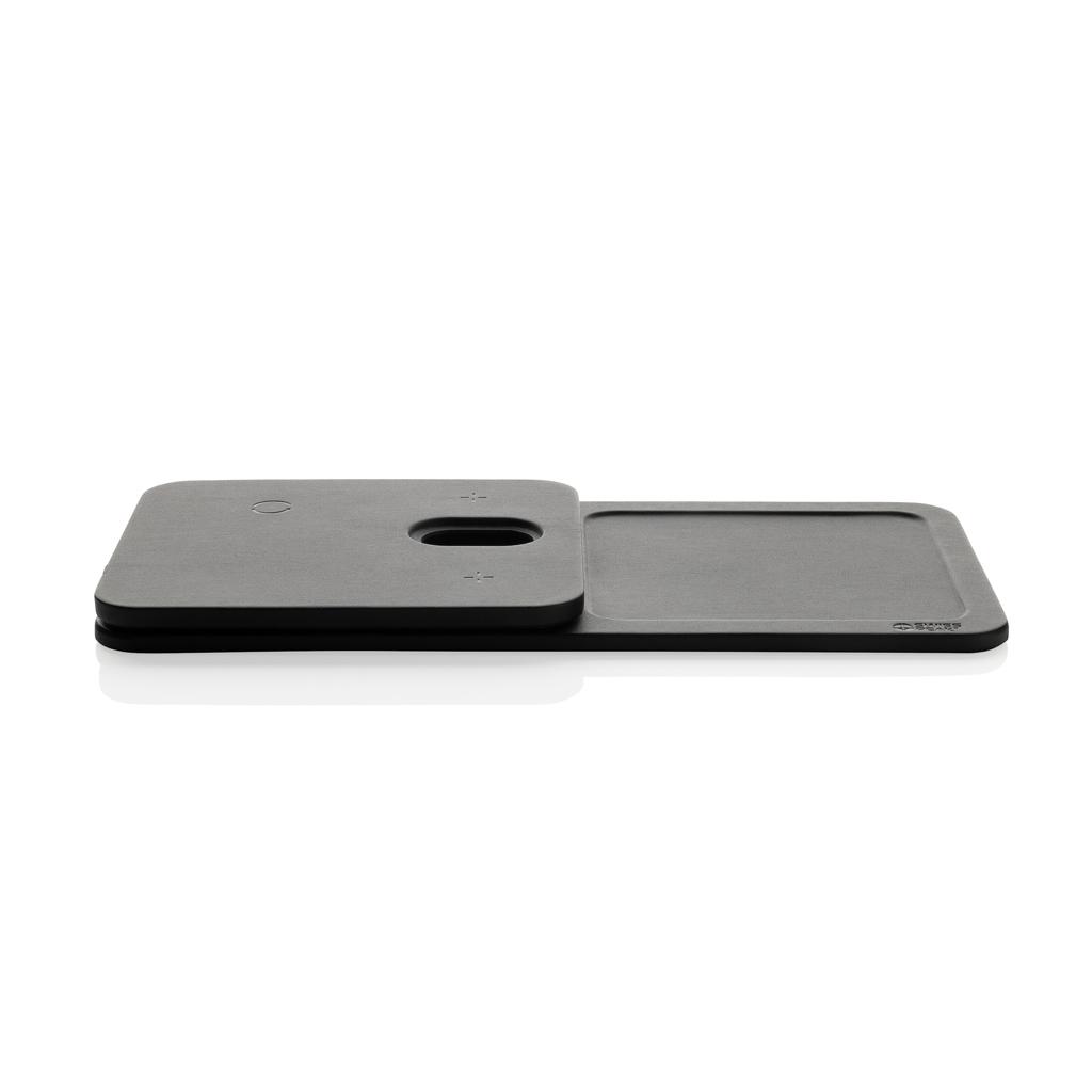 Swiss Peak 3 in 1 RCS recycled PU wireless charger desk tray black
