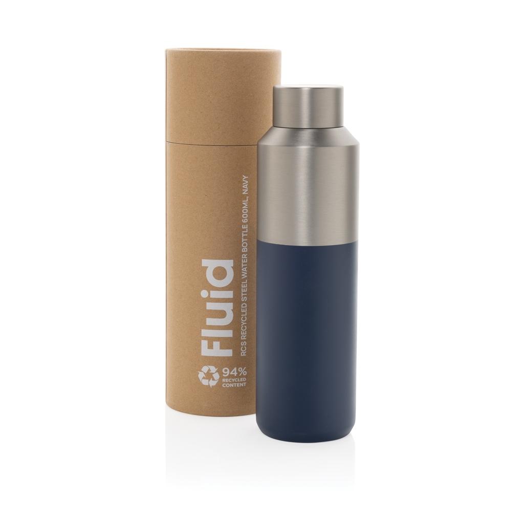 Fluid RCS certified recycled steel water bottle 600ml navy