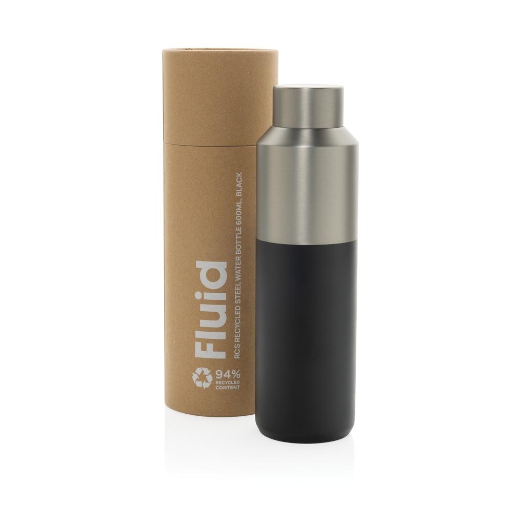 Fluid RCS certified recycled steel water bottle 600ml black