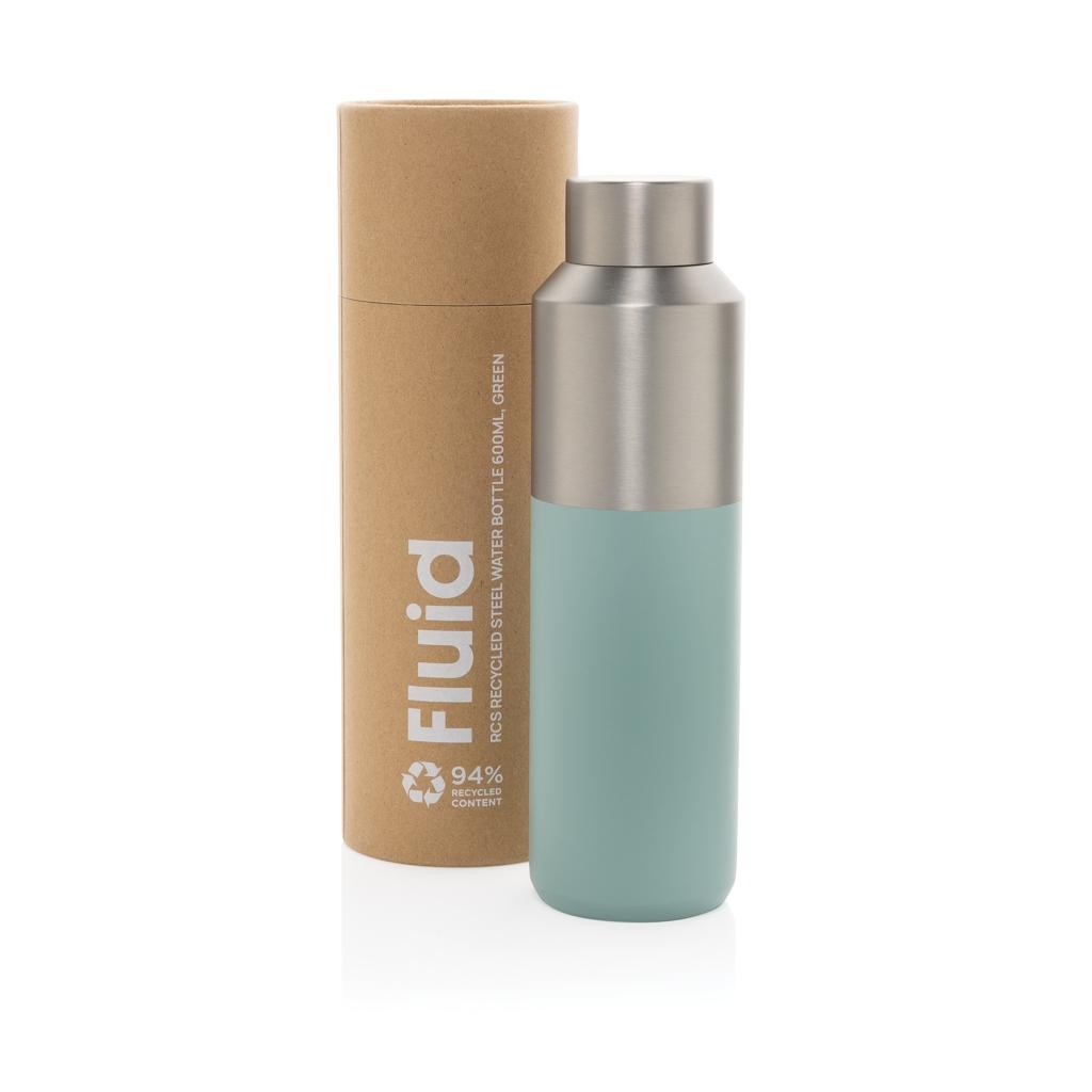 Fluid RCS certified recycled steel water bottle 600ml green