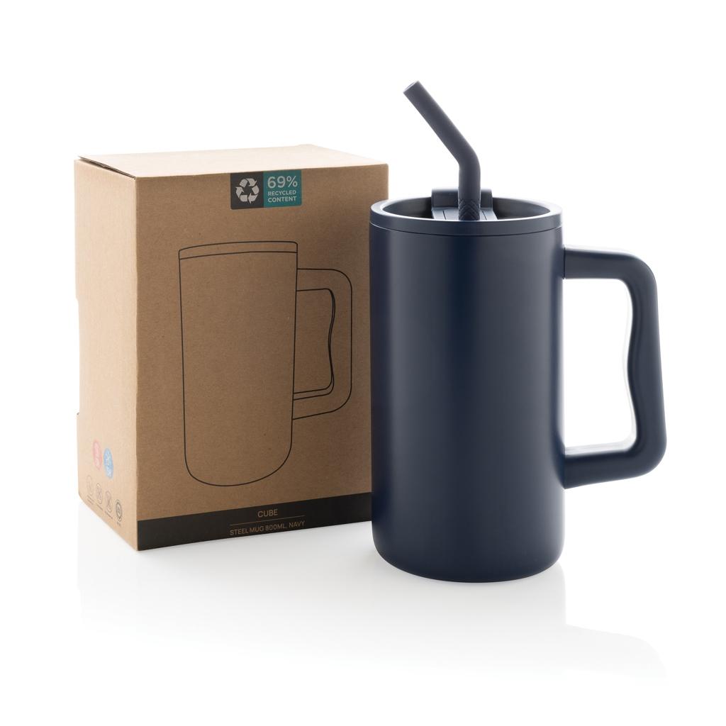 Cube RCS certified recycled steel mug 800ml navy