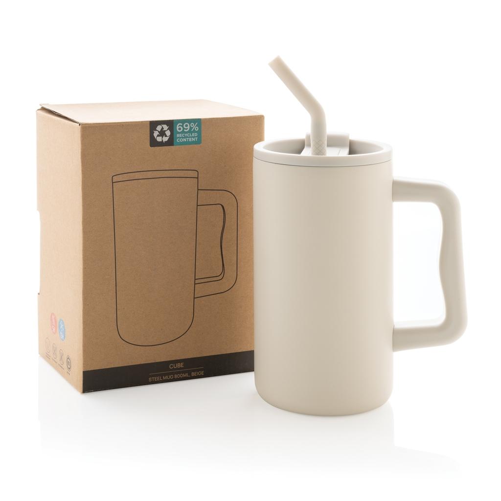 Cube RCS certified recycled steel mug 800ml off white
