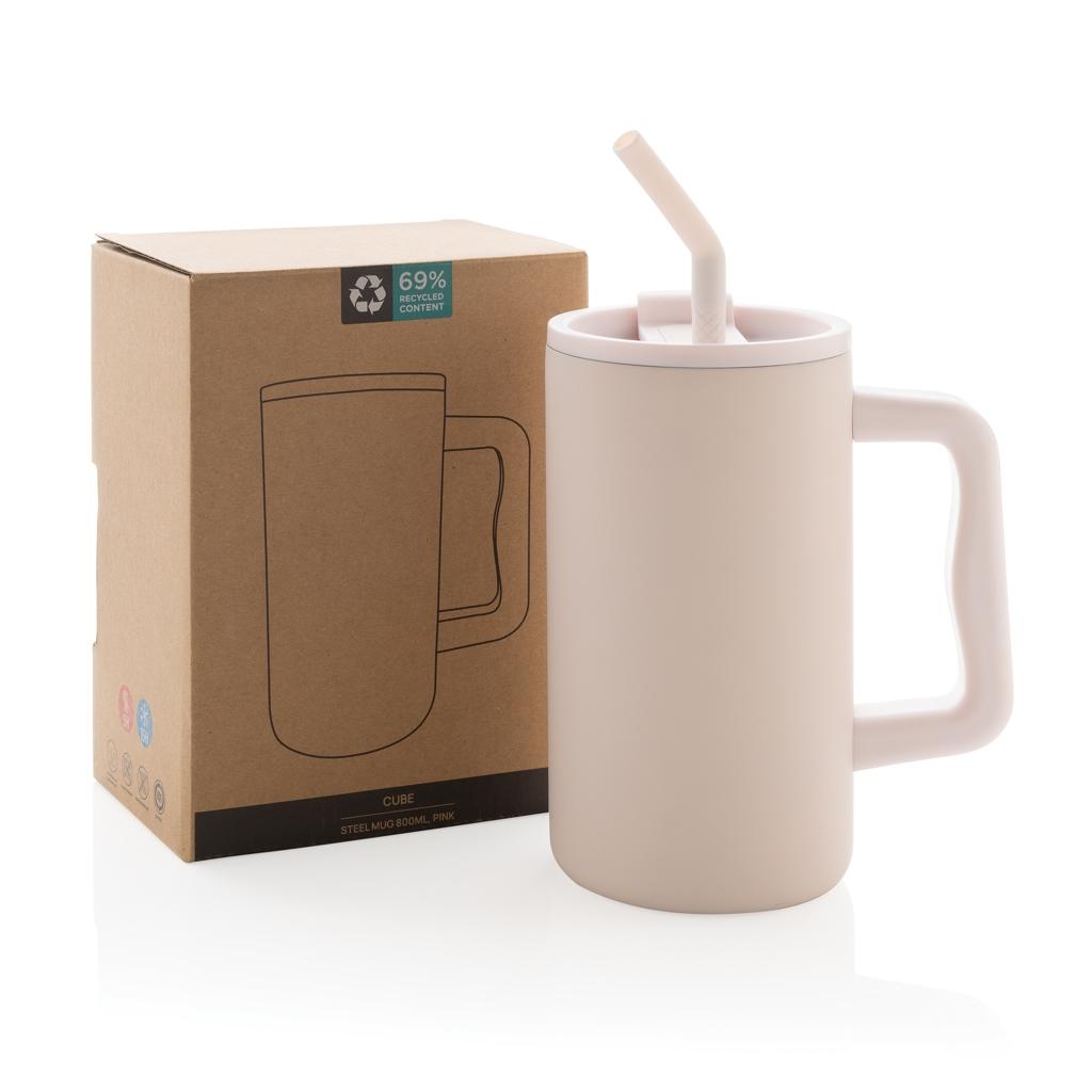 Cube RCS certified recycled steel mug 800ml pink