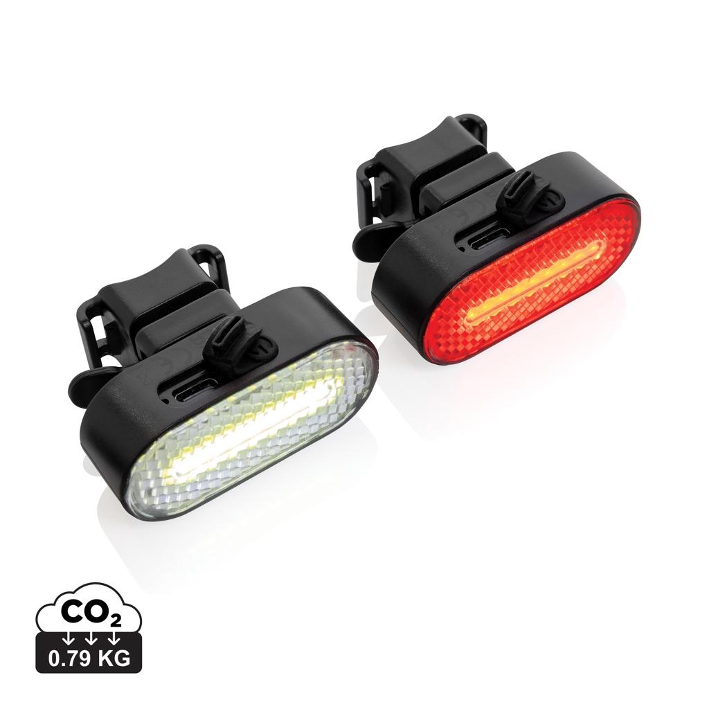Lumino RCS recycled plastic USB re-chargeable bike light set black