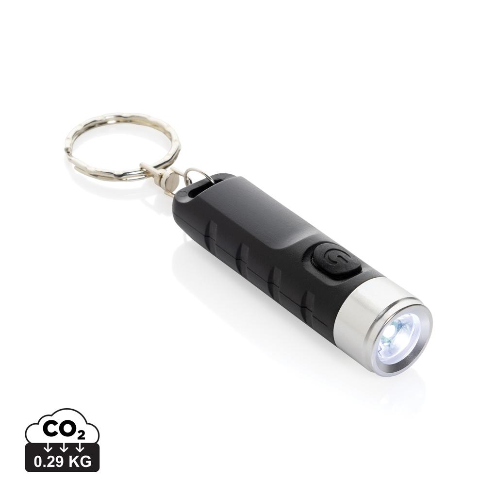Globix RCS recycled plastic USB re-chargeable keychain torch black