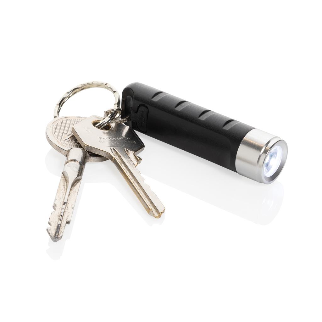 Globix RCS recycled plastic USB re-chargeable keychain torch black