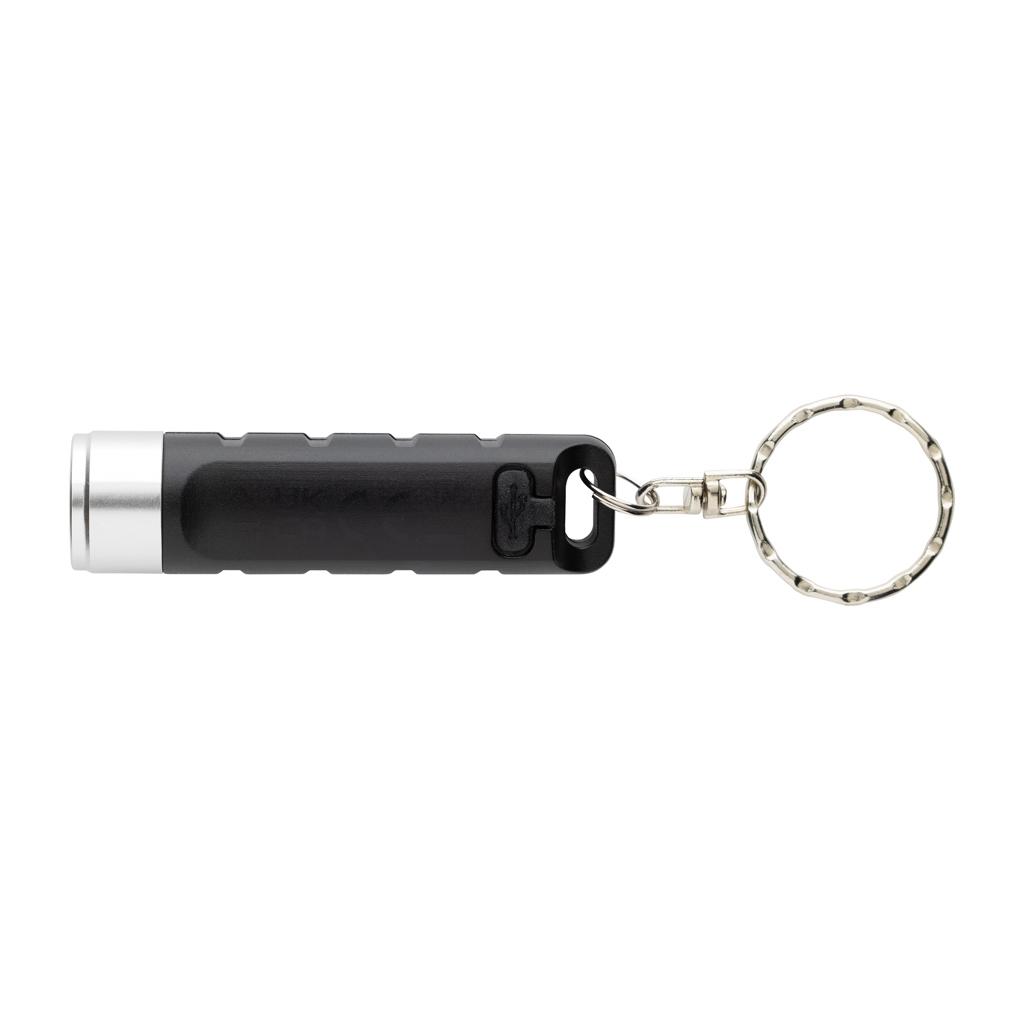 Globix RCS recycled plastic USB re-chargeable keychain torch black