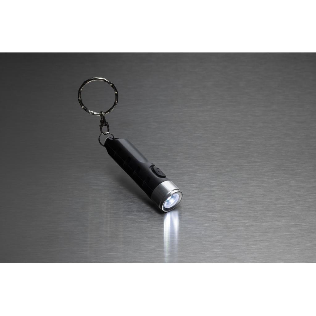 Globix RCS recycled plastic USB re-chargeable keychain torch black