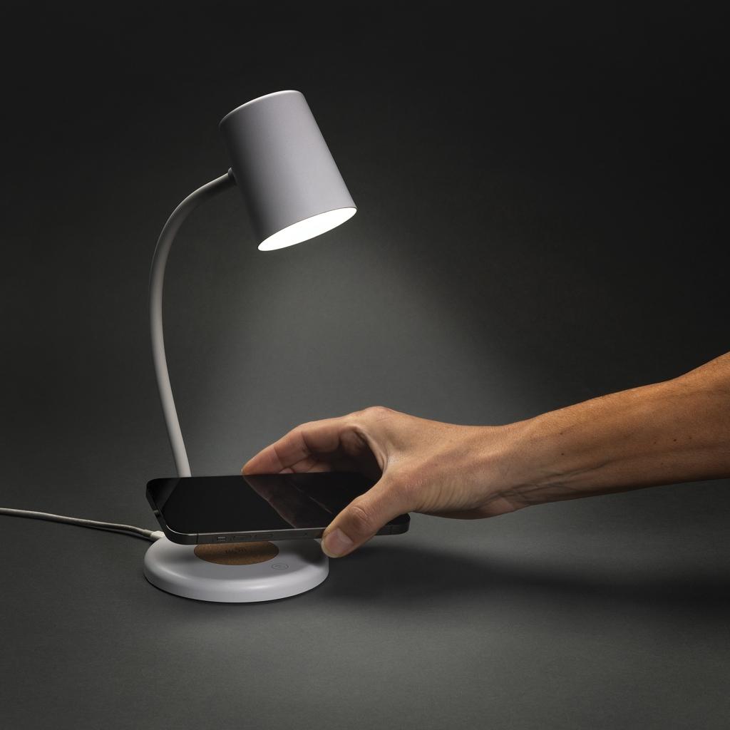 Zenara RCS recycled plastic and cork 15W wireless desk lamp transparent