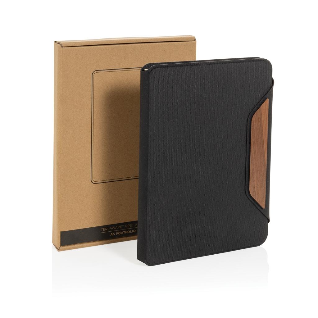 Teri AWARE™ RPET and walnut A5 portfolio black