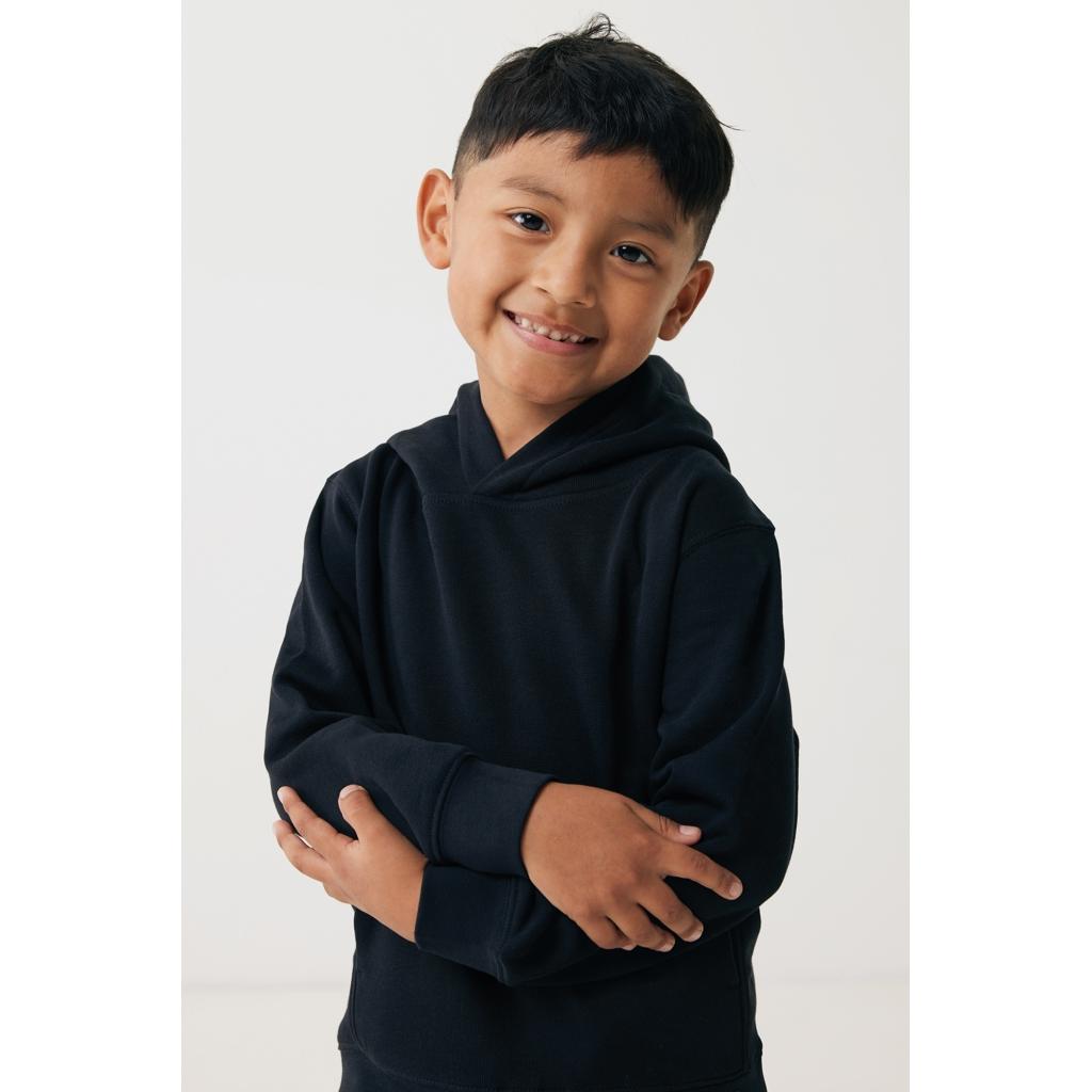 Iqoniq Yengo kids recycled cotton hoodie with sidepockets black 7 - 8 ani