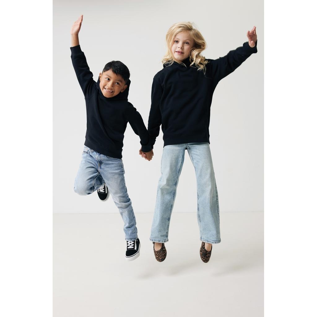 Iqoniq Yengo kids recycled cotton hoodie with sidepockets black 7 - 8 ani