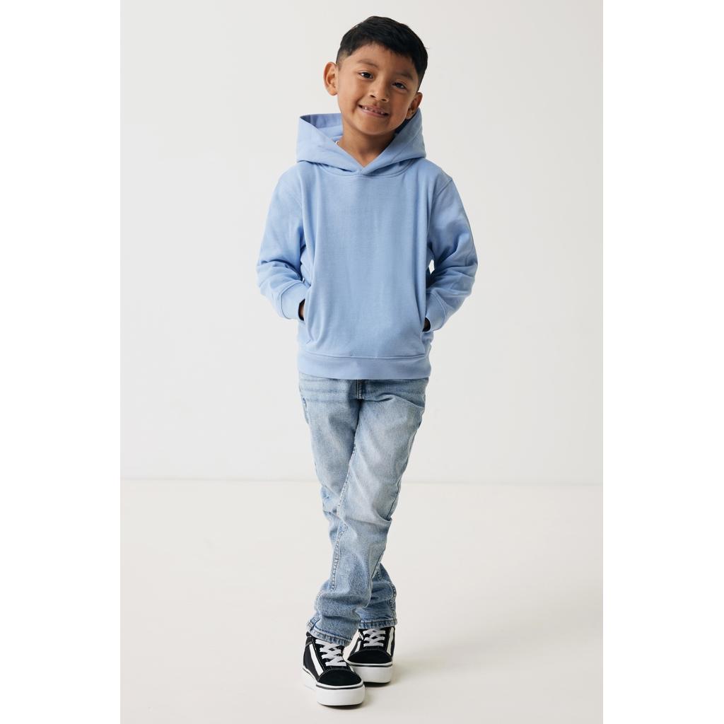 Iqoniq Yengo kids recycled cotton hoodie with sidepockets sky blue 7 - 8 ani