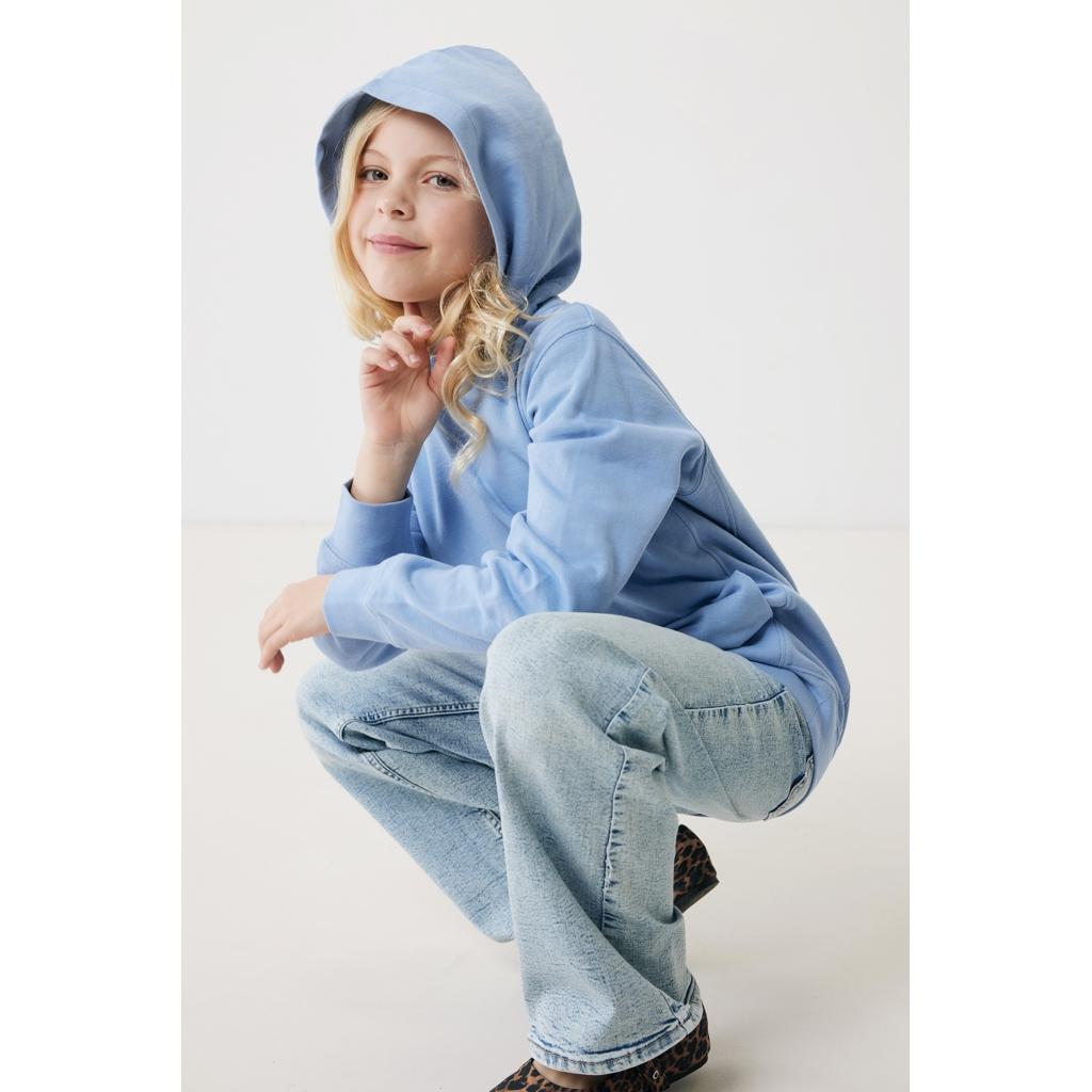 Iqoniq Yengo kids recycled cotton hoodie with sidepockets sky blue 5 - 6 ani