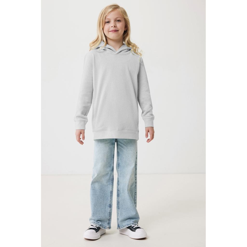 Iqoniq Yengo kids recycled cotton hoodie with sidepockets light heather grey 7 - 8 ani