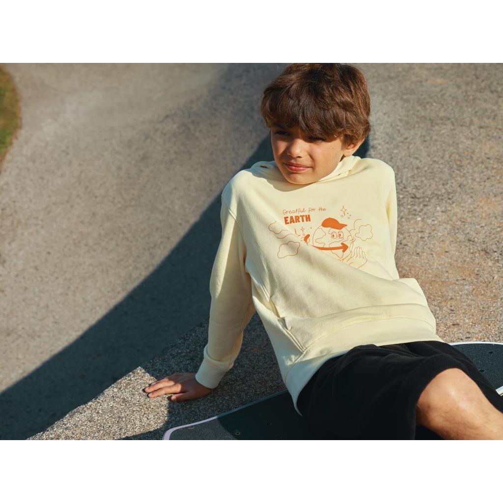 Iqoniq Yengo kids recycled cotton hoodie with sidepockets cream yellow 11 - 12 ani