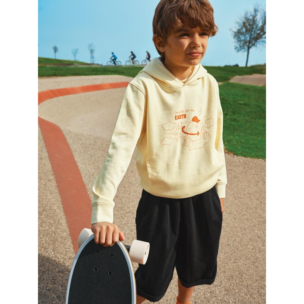 Iqoniq Yengo kids recycled cotton hoodie with sidepockets cream yellow 11 - 12 ani