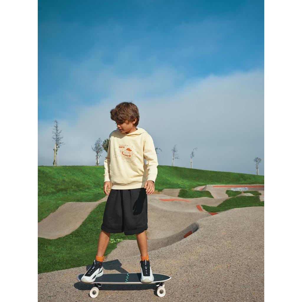 Iqoniq Yengo kids recycled cotton hoodie with sidepockets cream yellow 11 - 12 ani