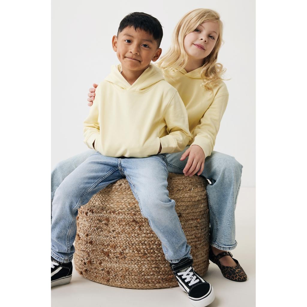 Iqoniq Yengo kids recycled cotton hoodie with sidepockets cream yellow 11 - 12 ani