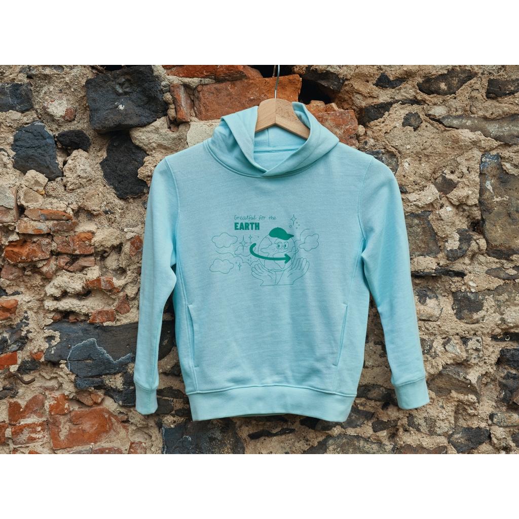 Iqoniq Yengo kids recycled cotton hoodie with sidepockets crushed mint 5 - 6 ani