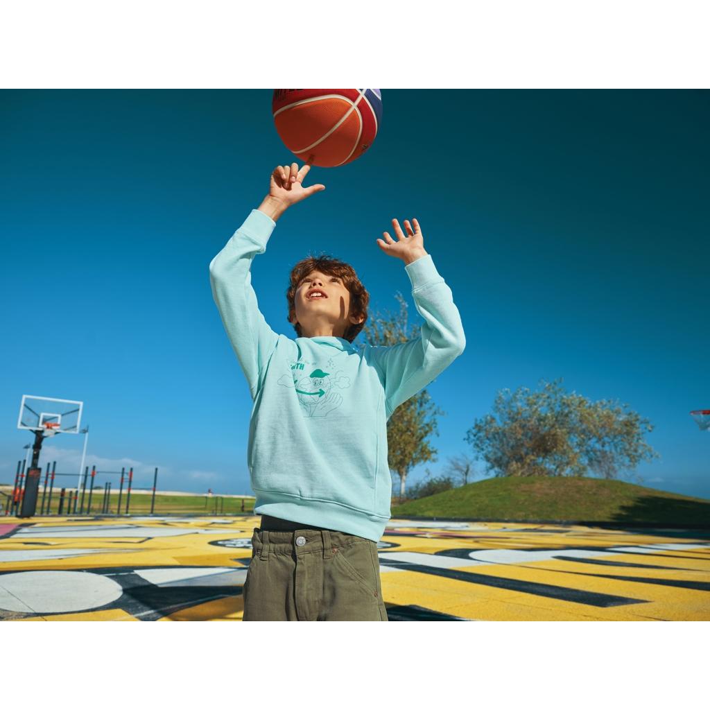 Iqoniq Yengo kids recycled cotton hoodie with sidepockets crushed mint 5 - 6 ani