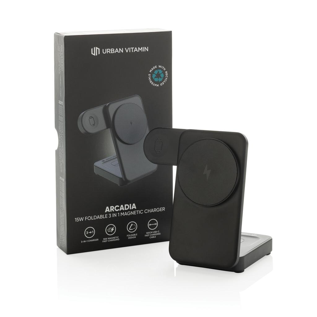 Încărcător magnetic 3 în 1 Arcadia black