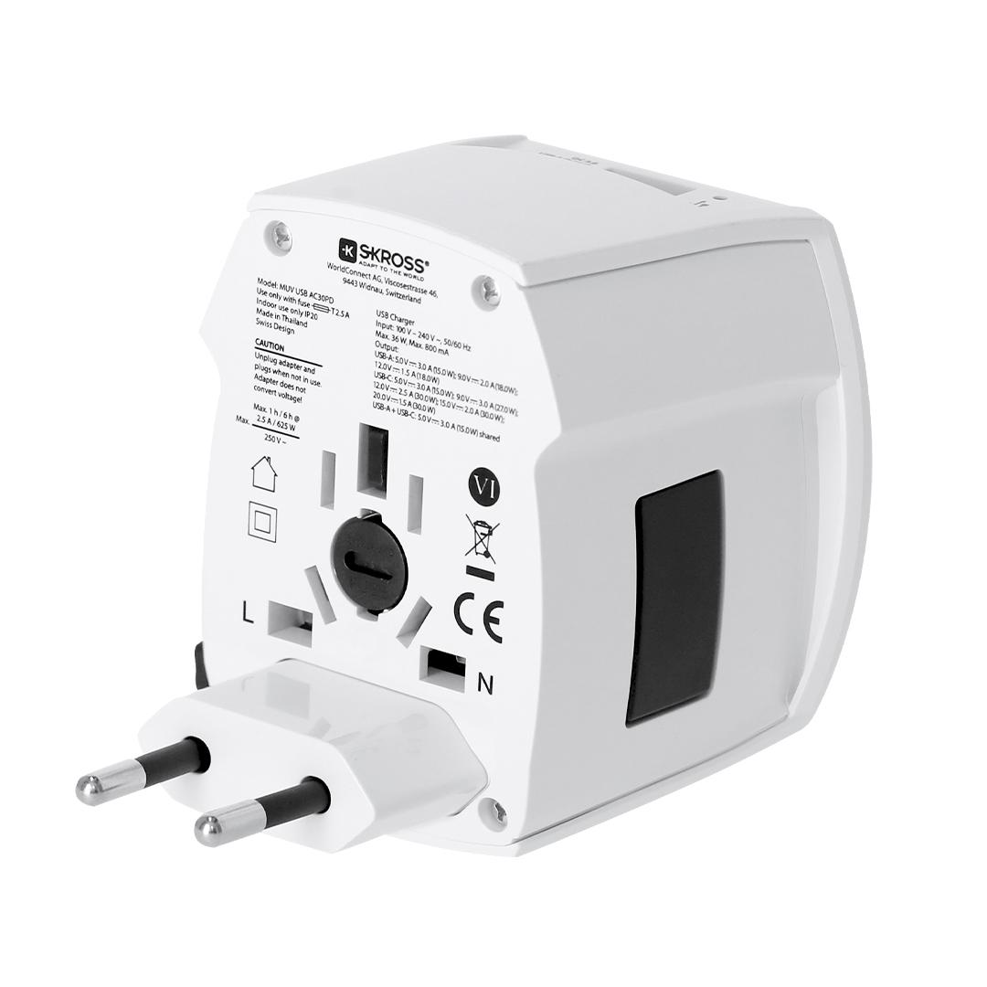 Adaptor universal de călătorie Skross MUV USB 30W PD alb