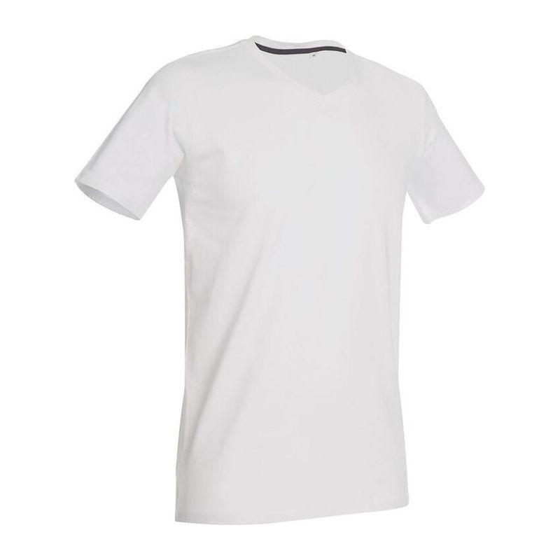 Tricou mânecă scurtă cu guler în V Clive alb XXL