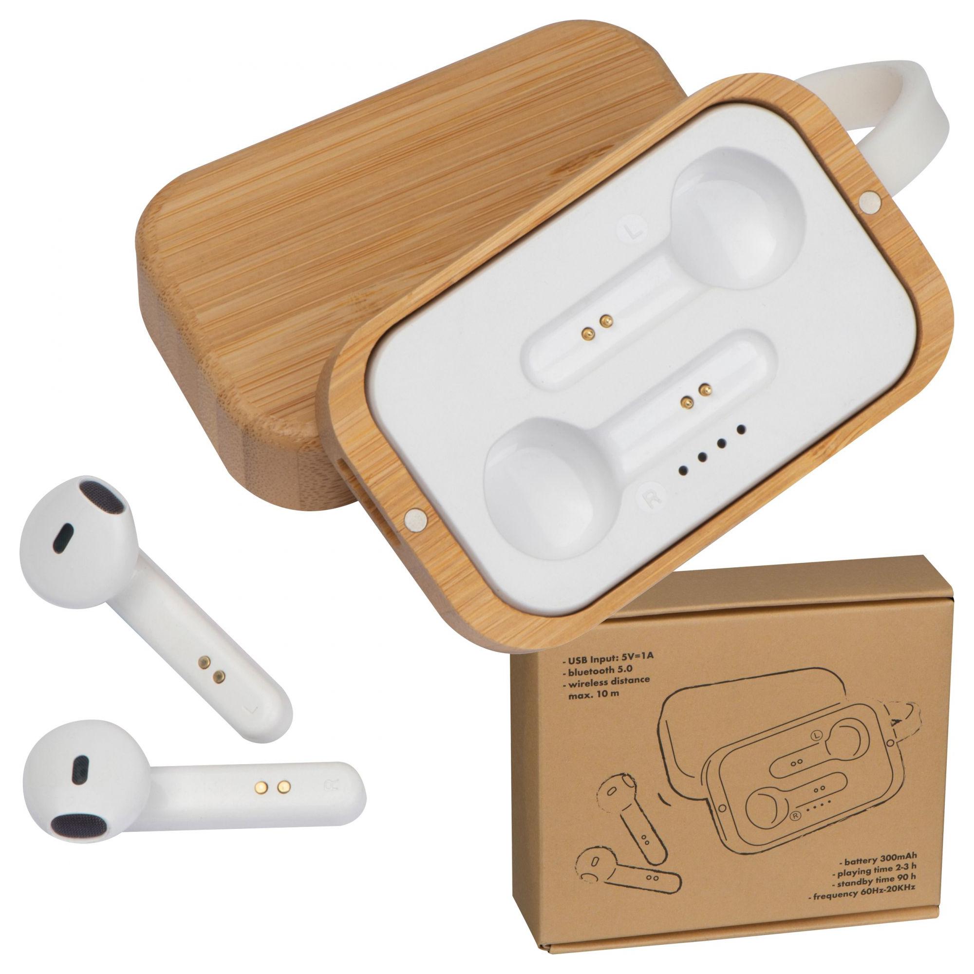 Căști bluetooth în suport de bambus Beige