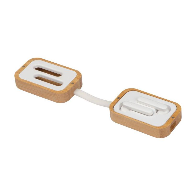 Căști bluetooth în suport de bambus Beige