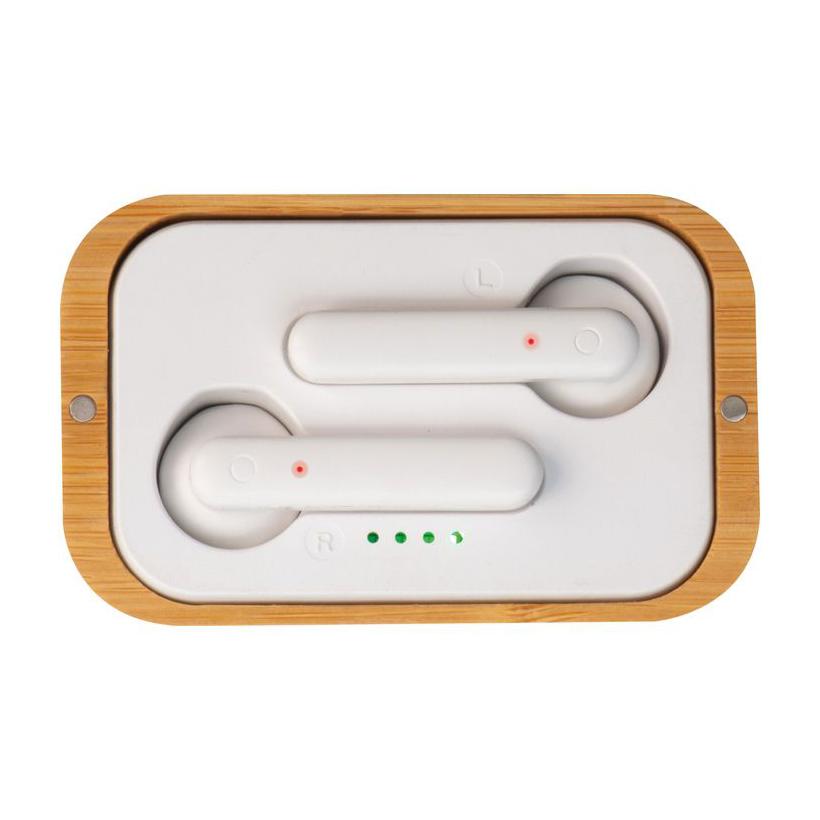 Căști bluetooth în suport de bambus Beige