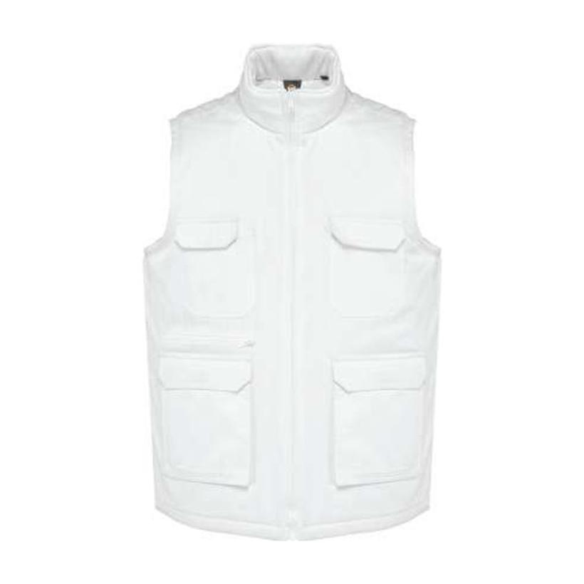 Vestă unisex căptușită cu buzunare multiple din polycotton Alb
