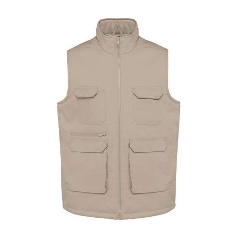Vestă unisex căptușită cu buzunare multiple din polycotton Beige