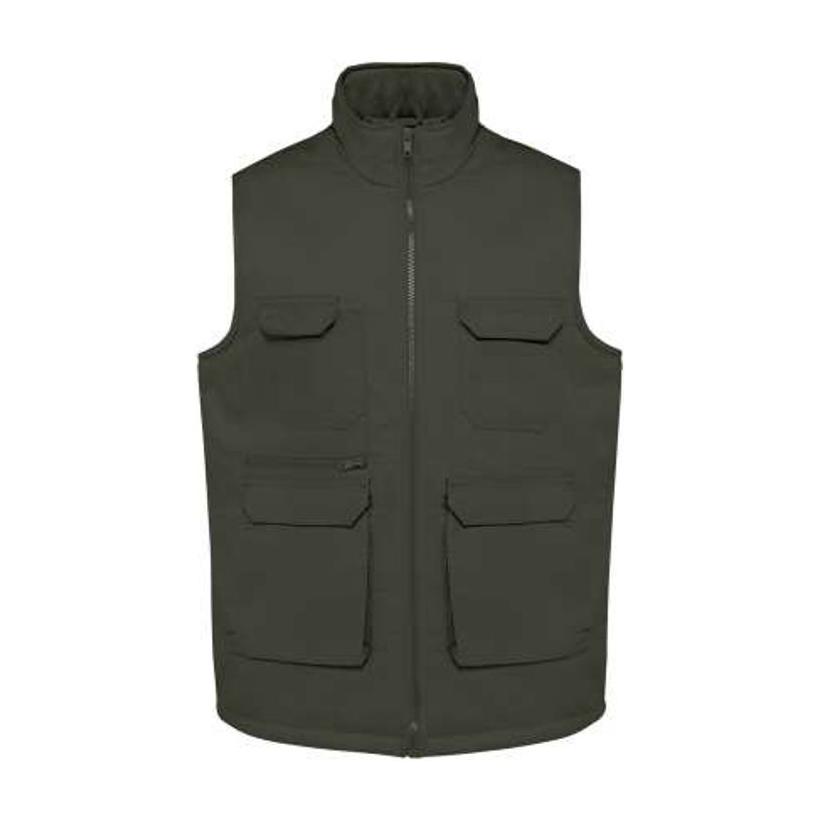 Vestă unisex căptușită cu buzunare multiple din polycotton Dark Khaki XXL