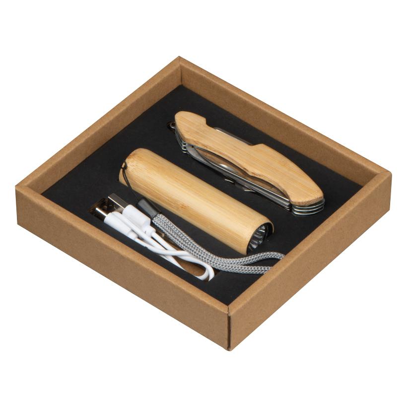 Set cadou ecologic lanternă și briceag Linz Beige