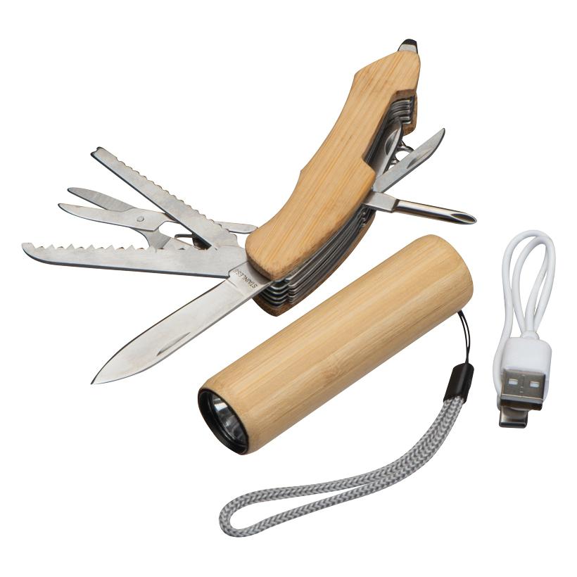 Set cadou ecologic lanternă și briceag Linz Beige