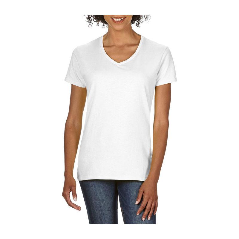 Tricou cu guler în V pentru femei Gildan Premium Cotton® Alb L