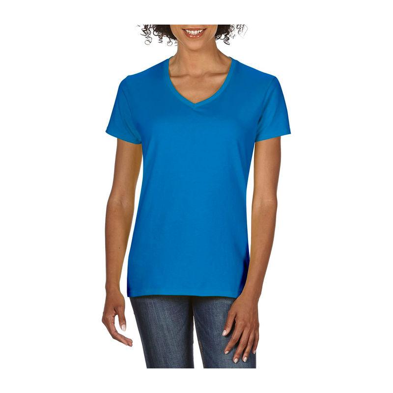 Tricou cu guler în V pentru femei Gildan Premium Cotton® Sapphire