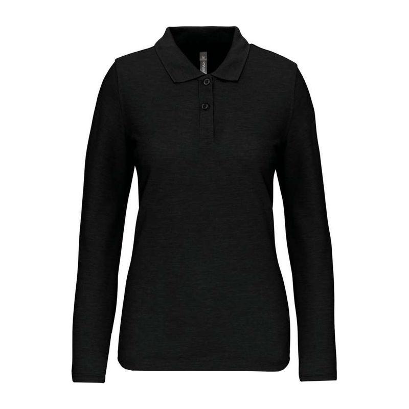 Tricou polo cu mânecă lungă, pentru femei, uz profesional Negru