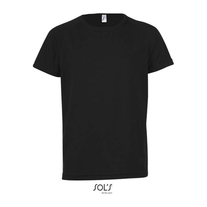 Tricou sport pentru copii, mâneci raglan, Sol's Sporty Negru