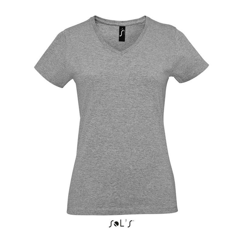Tricou cu guler în V pentru femei Sol's Imperial  Grey Melange