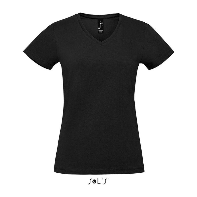 Tricou cu guler în V pentru femei Sol's Imperial  Negru