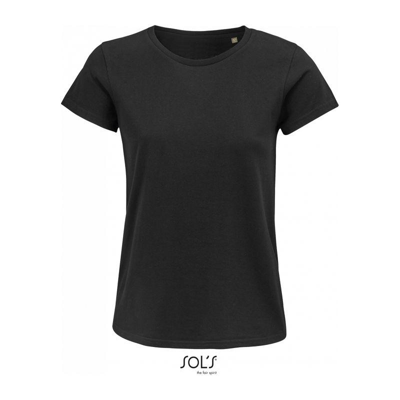 Tricou din bumbac organic cu guler rotund pentru femei Sol's Crusader Negru