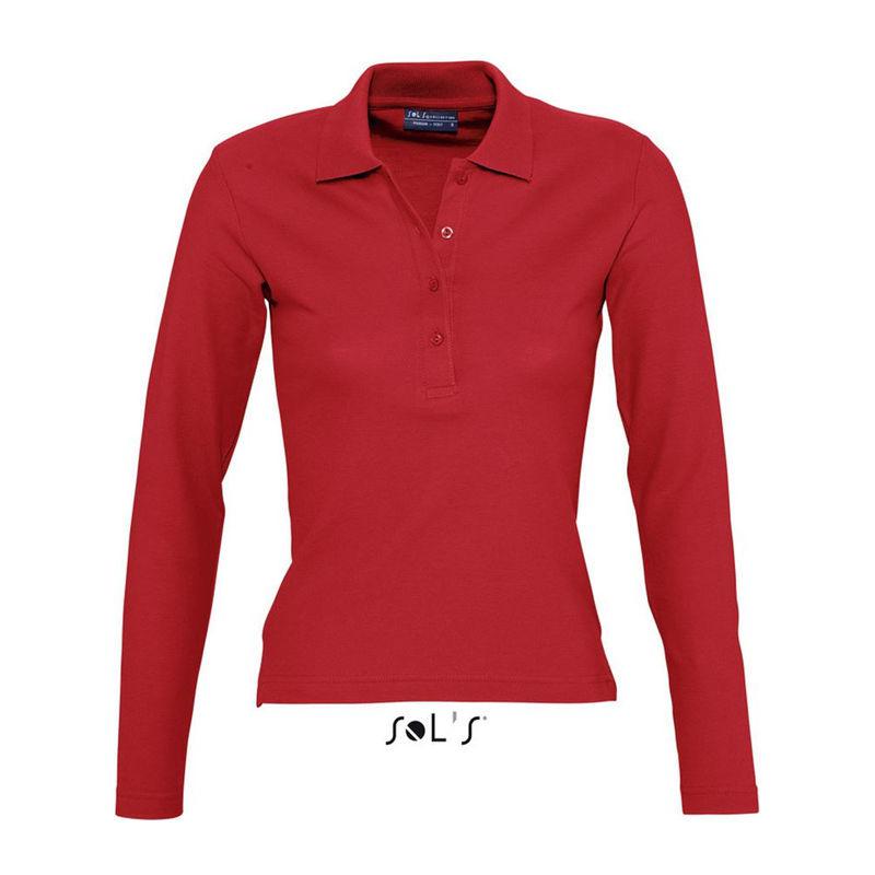 Tricou polo cu mânecă lungă pentru femei Sol's Podium Rosu XL